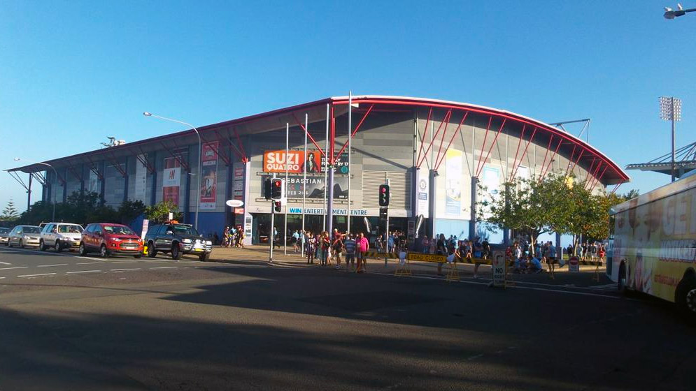 A view of the entrance to the WIN Entertainment Centre