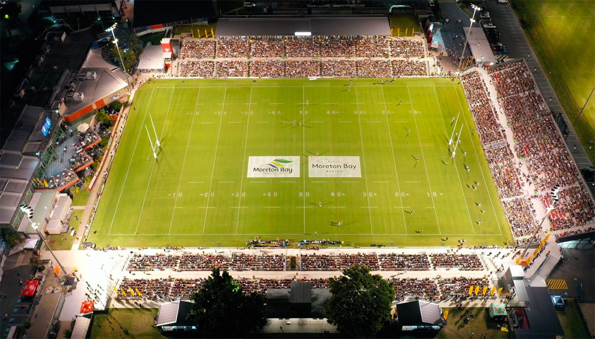 Aerial view of Moreton Daily Stadium - home of the Redcliffe Dolphins